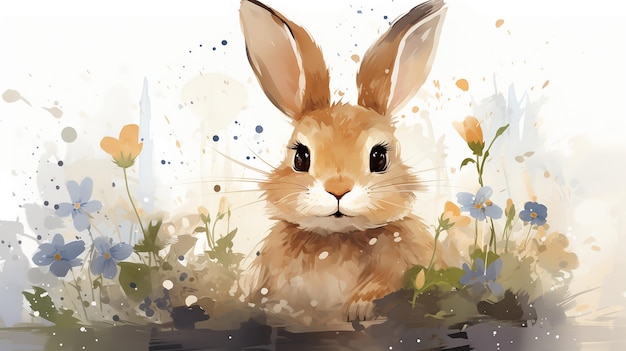 watercolor painted easter bunny