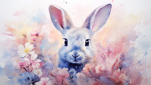 Photo watercolor painted easter bunny