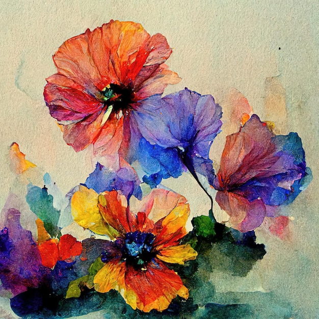 Watercolor painted flower drawing colorful blossom abstract floral illustration background wallpaper