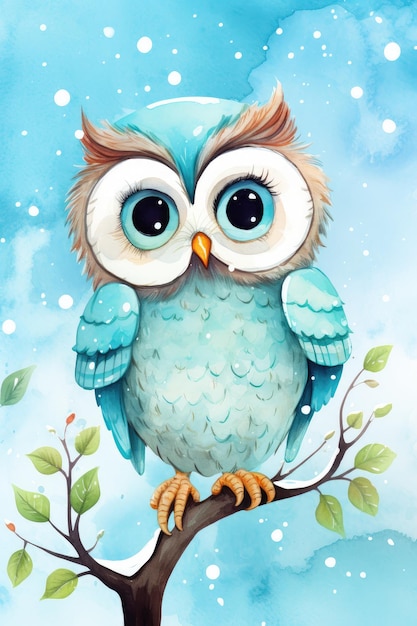 watercolor painted owl cartoon style isolated on white background AI Generated