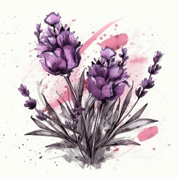Картина акварелью о красивом цветке лаванды