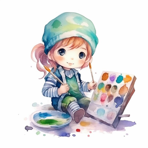 Photo watercolor painting about painter