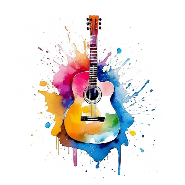 A watercolor painting of an acoustic guitar generative ai image