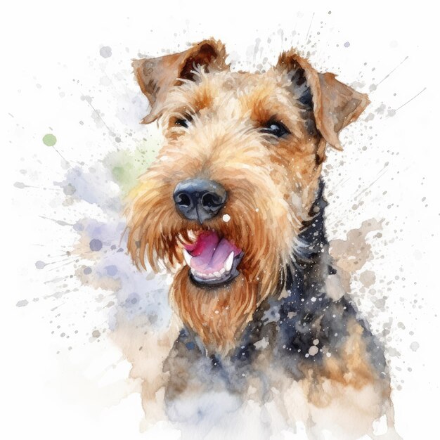 Watercolor painting of airedale terrier