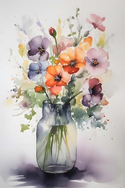 A watercolor painting of anemones in a jar.