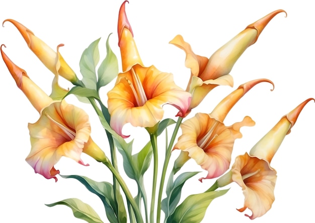 Photo watercolor painting of angels trumpet flower aigenerated