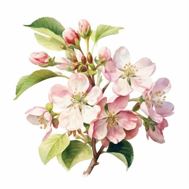 Photo watercolor painting of apple blossom