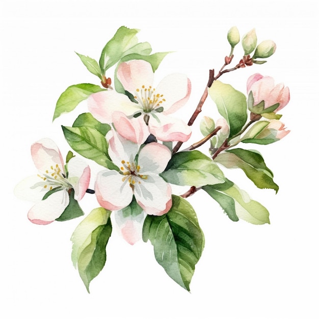 Photo watercolor painting of apple blossom