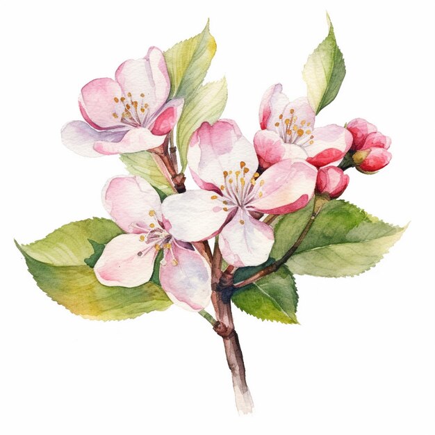 Акварельный рисунок яблоневого цвета
