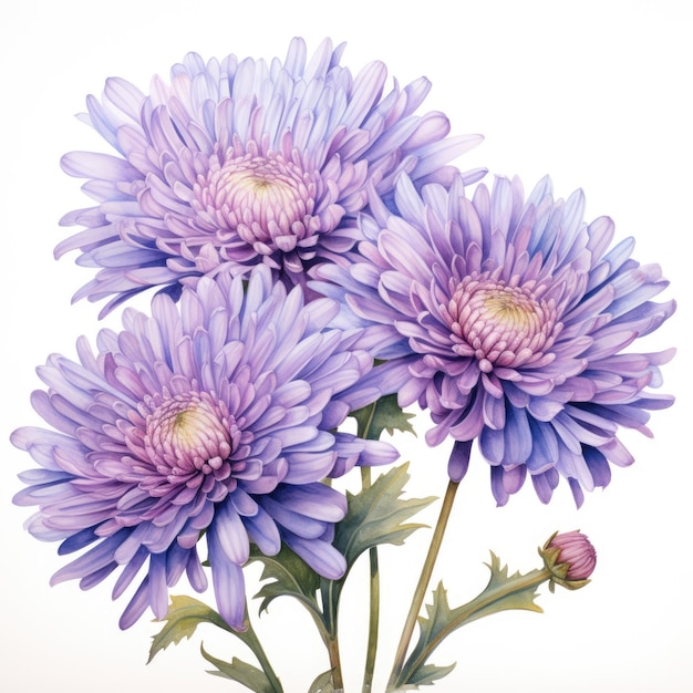 Watercolor painting of aster with white background