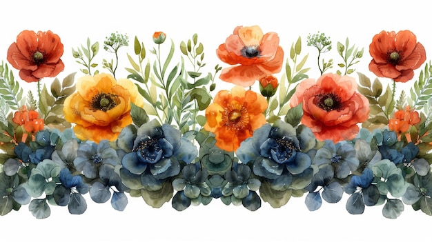 Watercolor painting of an autumn floral design