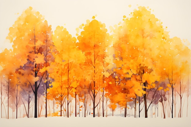 秋の木々の水彩画
