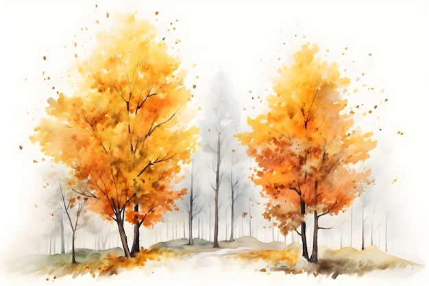 Акварельная живопись осенних деревьев