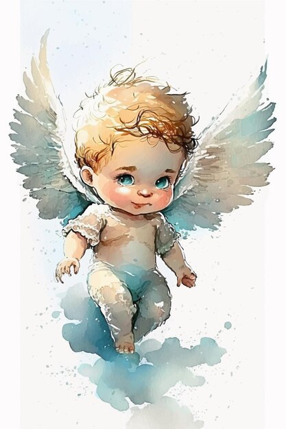 Photo a watercolor painting of a baby angel with wings