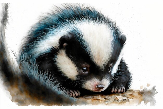 Photo watercolor painting of a baby badger generative ai