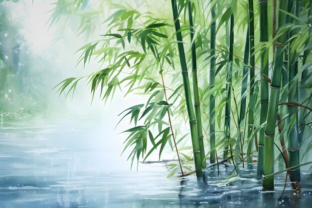 Watercolor painting of bamboo