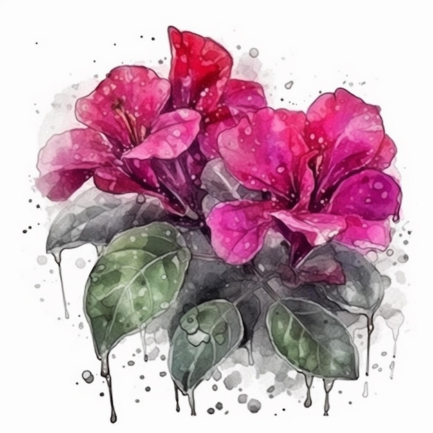 A watercolor painting of the beautiful Bougainvillea Flowers