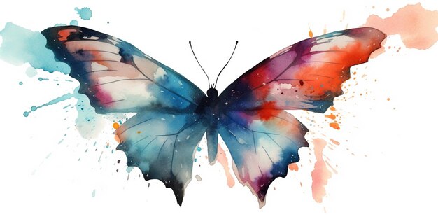 watercolor painting of beautiful colorful butterfly with wings