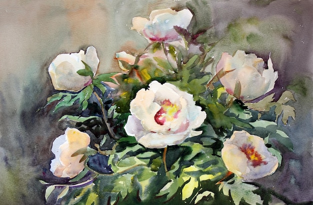 Watercolor painting of the beautiful flowers.