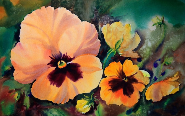 Watercolor painting of the beautiful flowers.