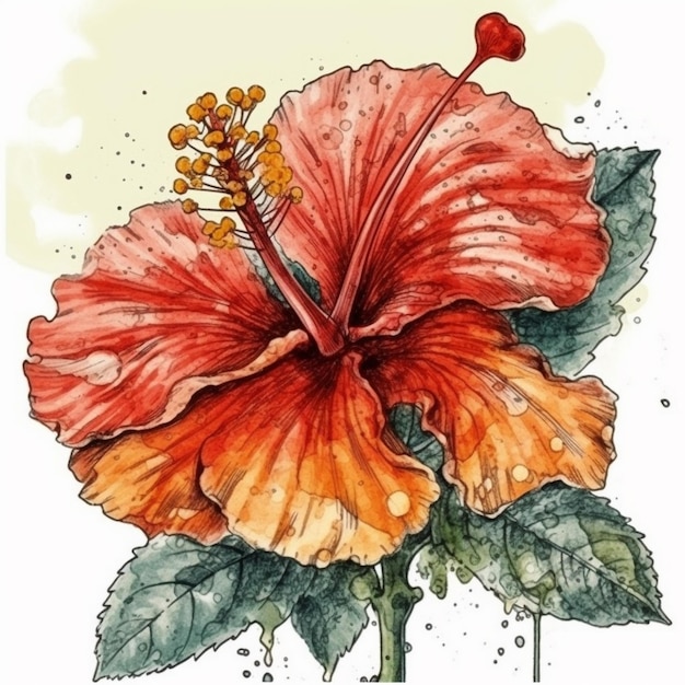 Акварельная живопись красивого цветка гибискуса