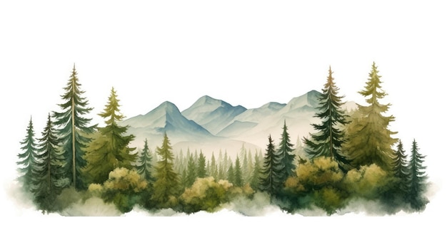 Watercolor painting of beautiful mountains Generative AI