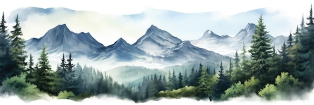 Watercolor painting of beautiful mountains Generative AI