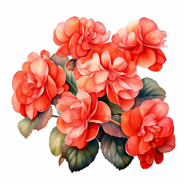 Watercolor painting of begonia with white background