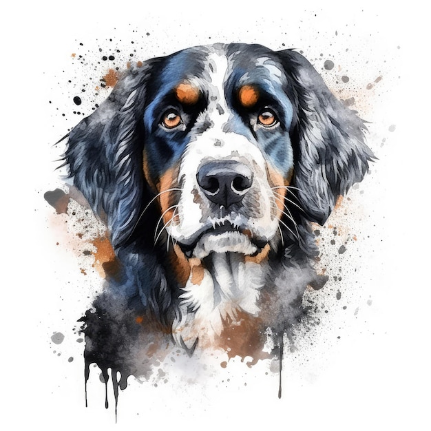 A watercolor painting of a bernese mountain dog