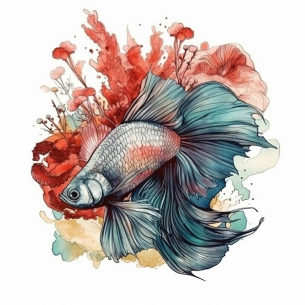 Watercolor painting of betta fish