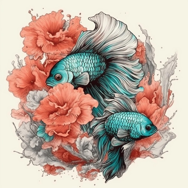 ベタ魚の水彩画