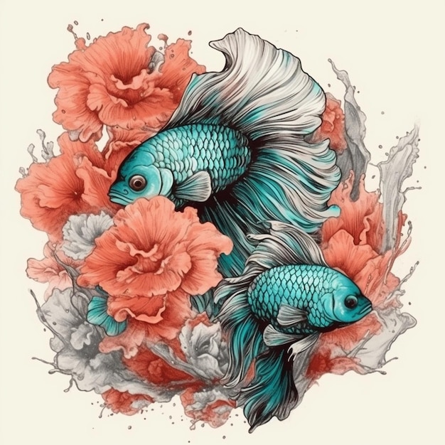 Watercolor painting of betta fish