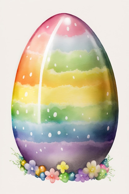 Watercolor painting of a big cute pastel rainbow easter egg