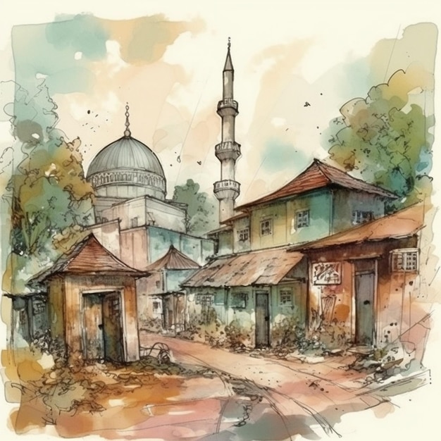 Watercolor painting of the big mosque