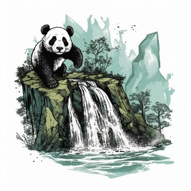 Watercolor painting of a big panda