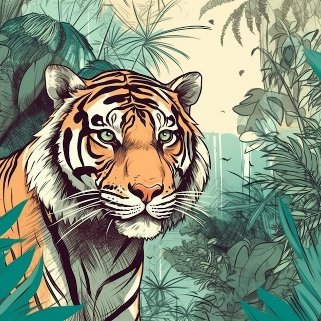 큰 호랑이의 수채화 그림