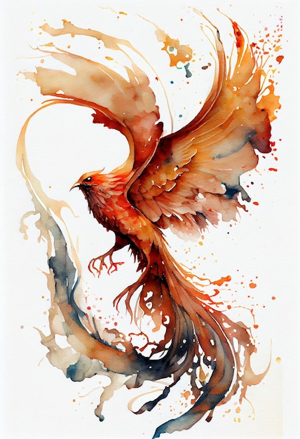 A watercolor painting of a bird with orange wings and the words firebird on the bottom