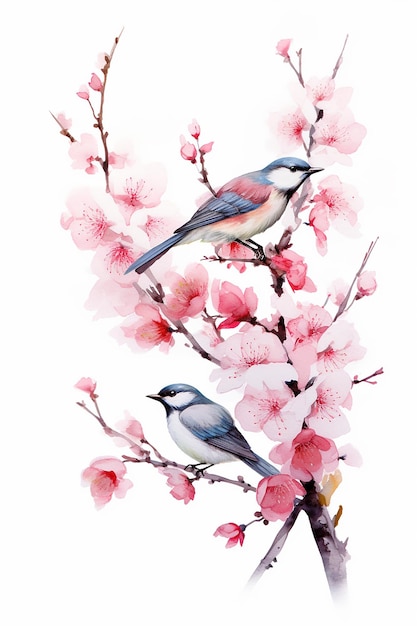 watercolor painting of birds on a branch