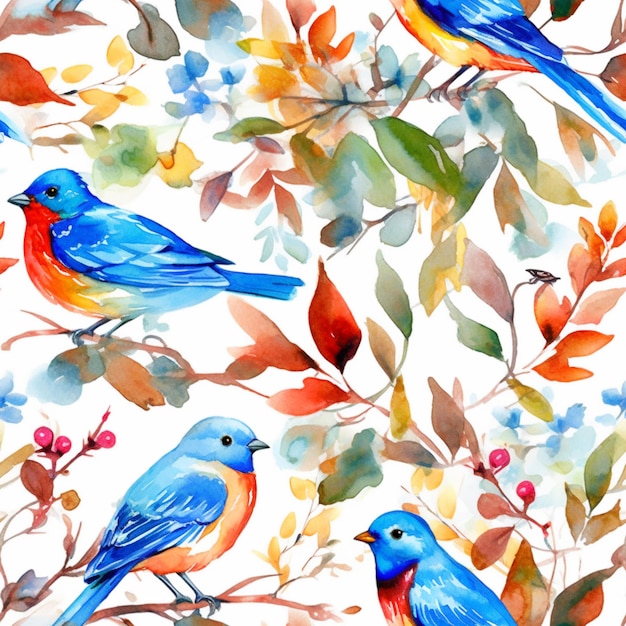 A watercolor painting of birds on a branch.