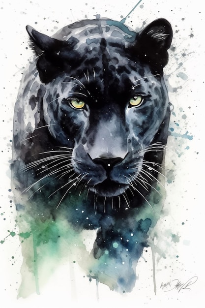 A watercolor painting of a black jaguar