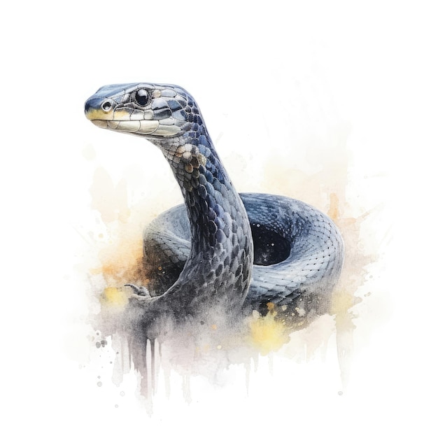 Watercolor painting of black racer snake