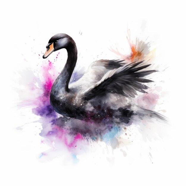 Watercolor painting of black swan