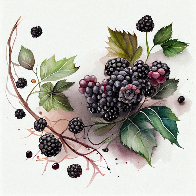 A watercolor painting of blackberries