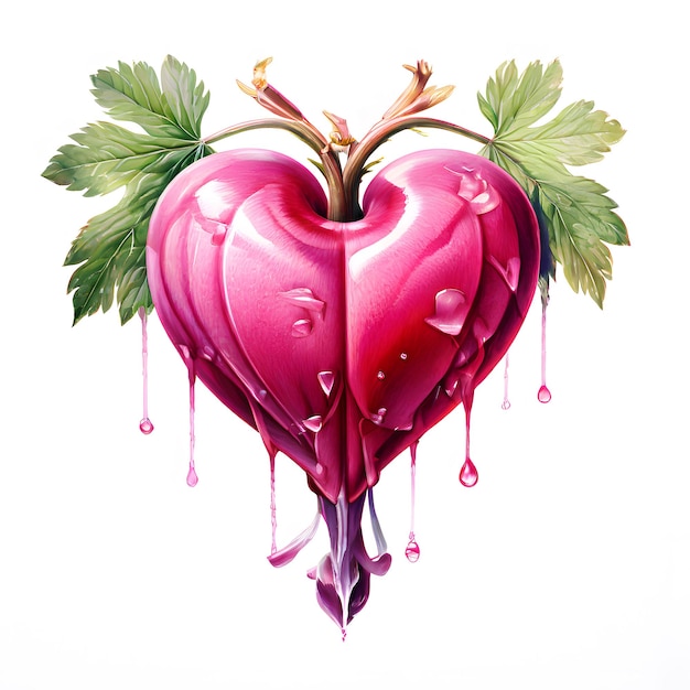 Watercolor painting of bleeding heart flower on white background