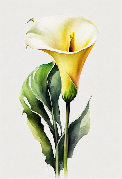 Watercolor painting of blooming calla lily flower