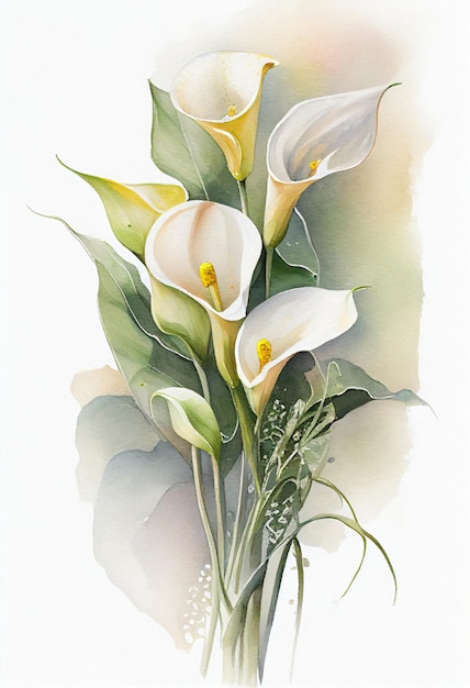 Watercolor painting of blooming calla lily flower