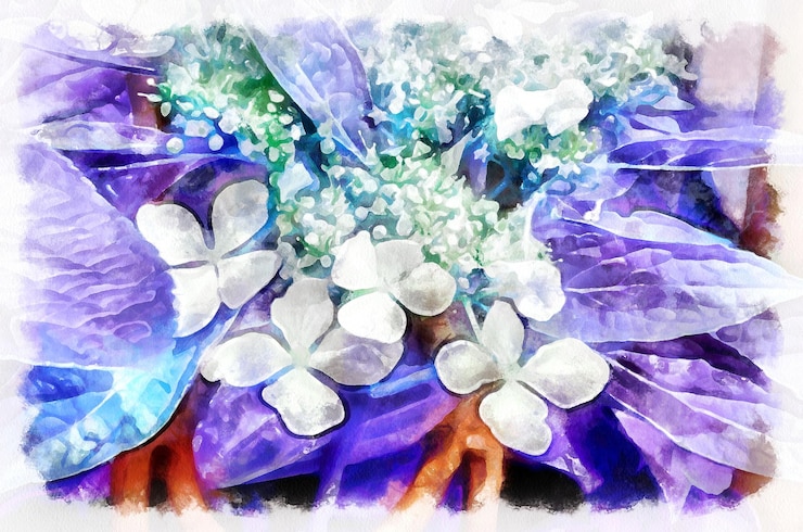 Photo 水彩画咲く花アクアレル染料で描かれた手描きの現代デジタルアートの模倣