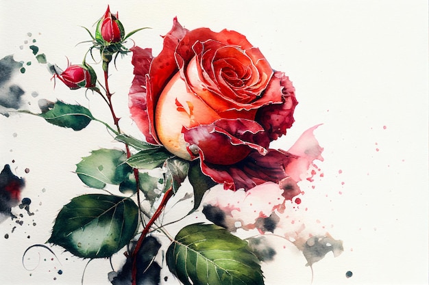 Watercolor painting of blooming rose