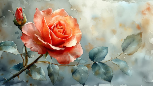 Акварельная картина цветущей розы