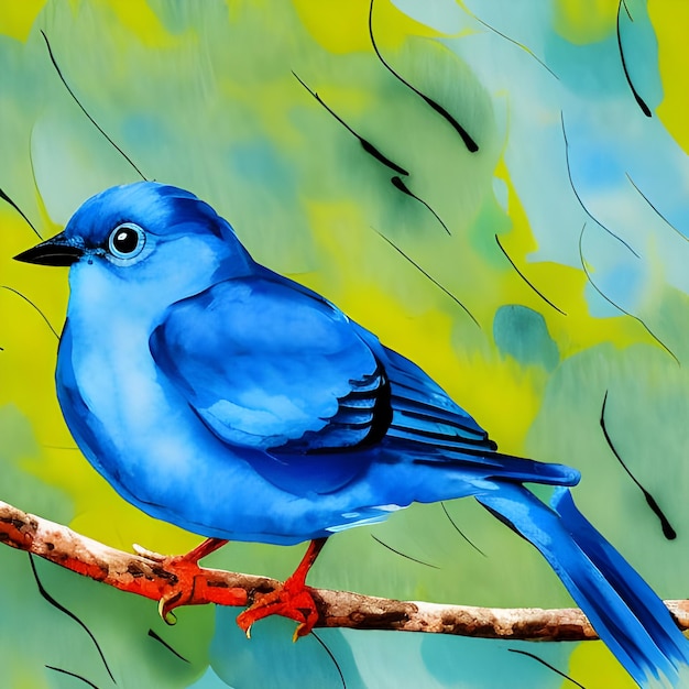 акварельная картина синей птицы